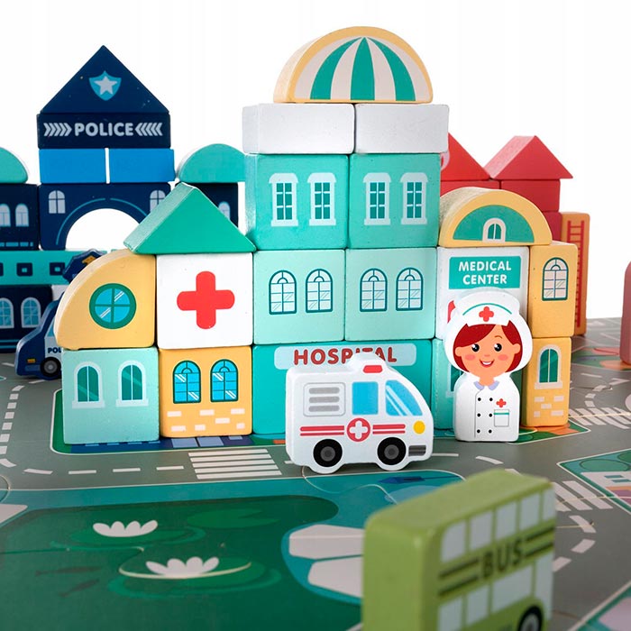 BlockCity, különböző alakú építőkockák készlete praktikus dobozzal és játékszőnyeggel - Image 9