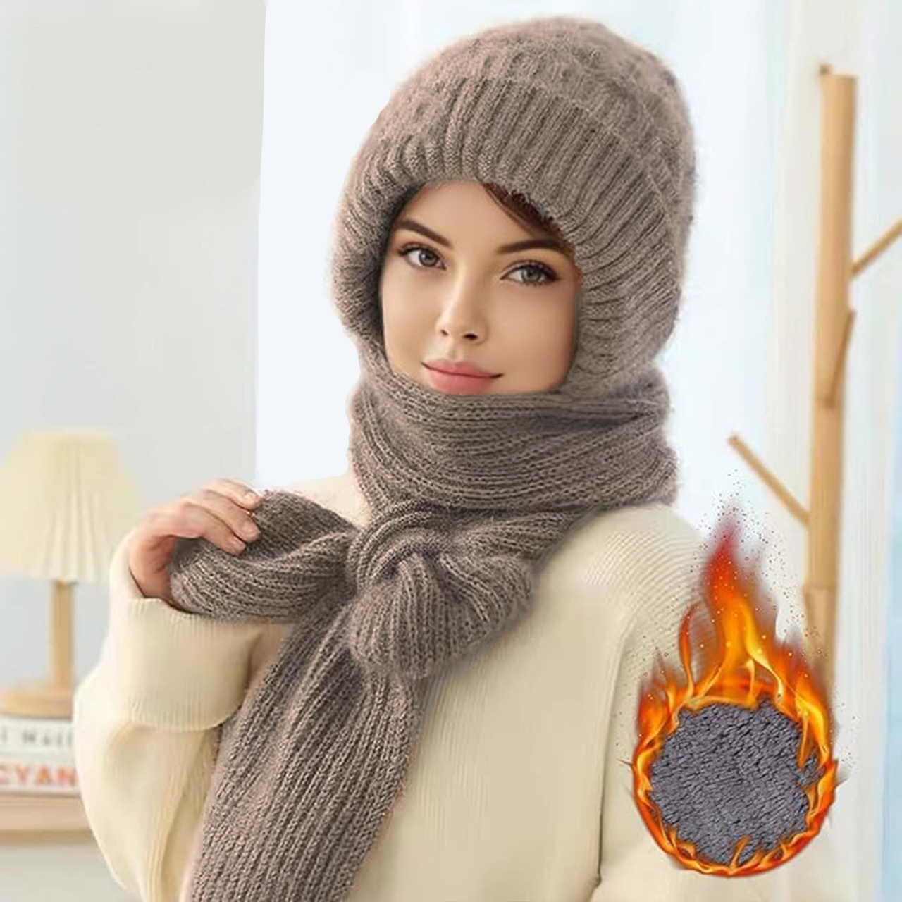 CapScarf, női téli sapka hozzávarrt sállal - Image 3