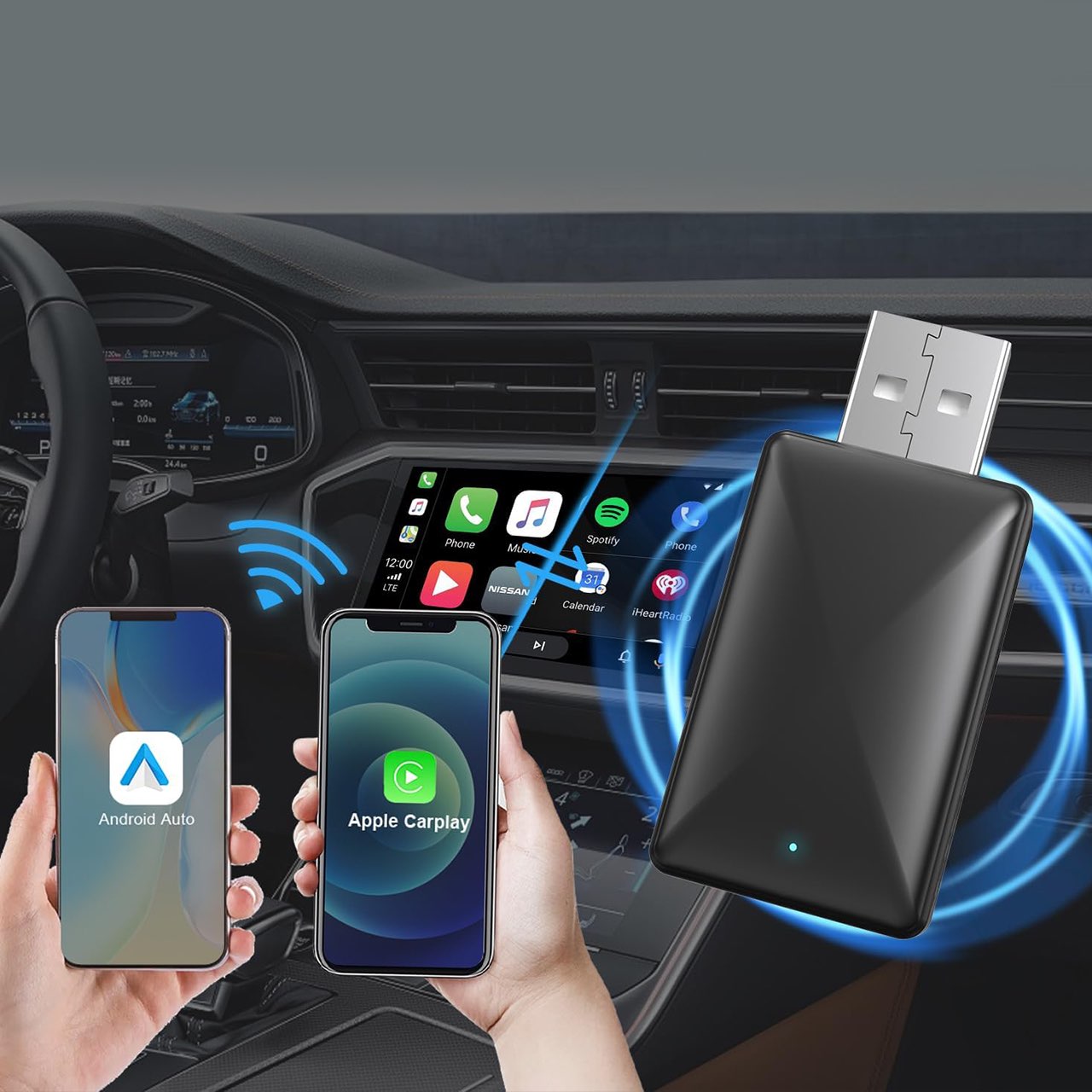 A USB stick lehetővé teszi, hogy gyorsan csatlakoztassa (kábelek nélkül) telefonját (CarPlay vagy Android Auto) az autójához!