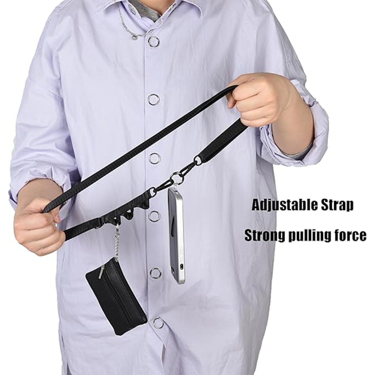 Állítható vállpánthossz 101 és 147 cm között.