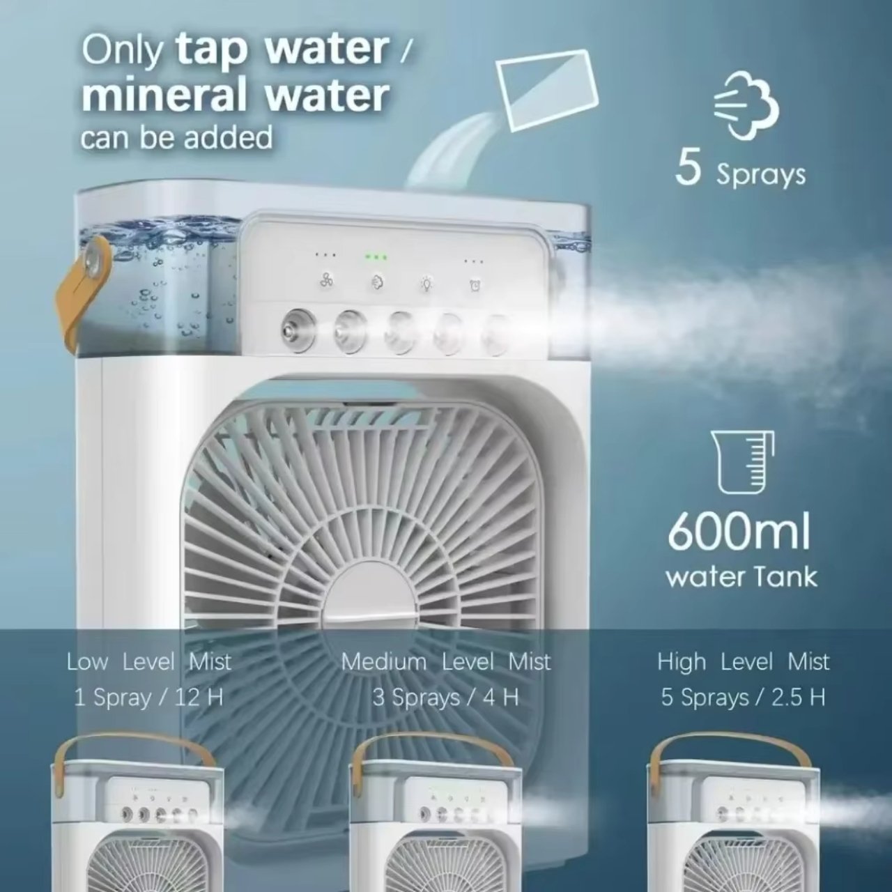 Coolio, 3 az 1-ben hordozható ventilátor párásító funkcióval, LED világítással és hűtéssel - Image 9