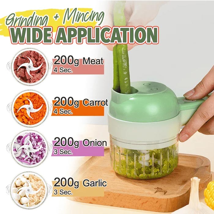 Food Processor, 5 részes konyhai készlet aprításhoz, szeleteléshez, hámozáshoz és tisztításhoz - Image 6