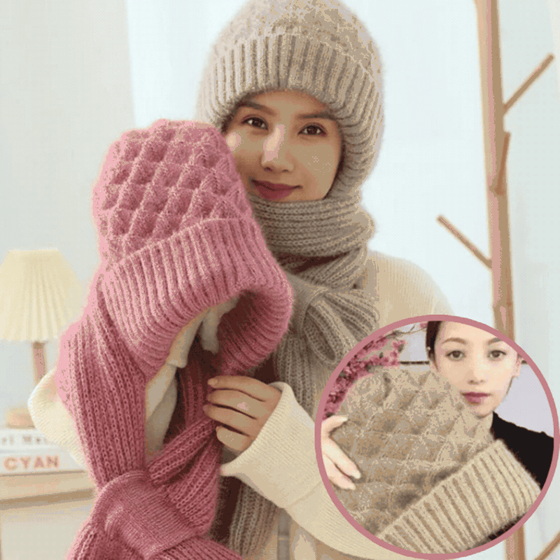 CapScarf, női téli sapka hozzávarrt sállal